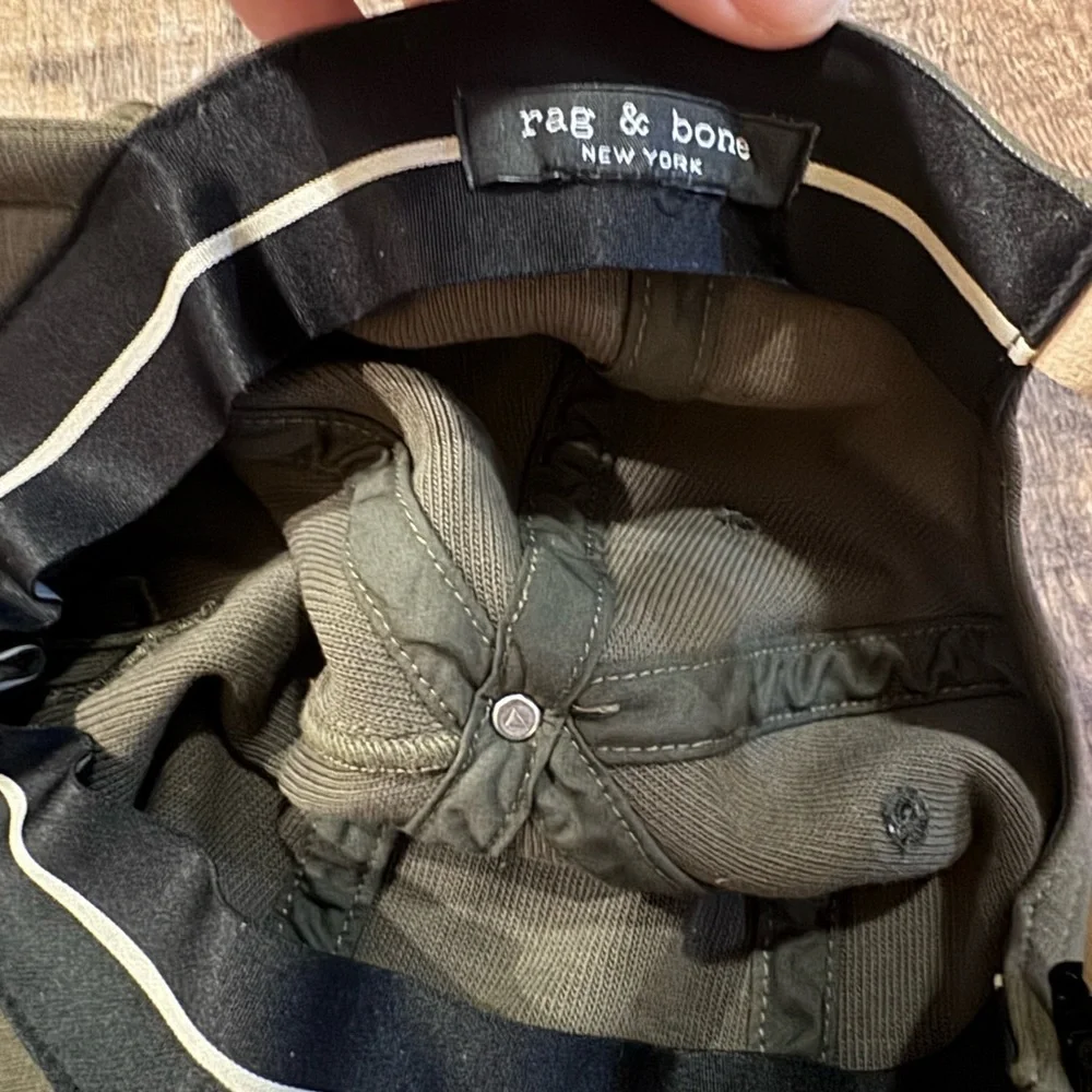 🧢 Rag & Bone Olive Green Baseball Cap – Leather Strap Adjustable